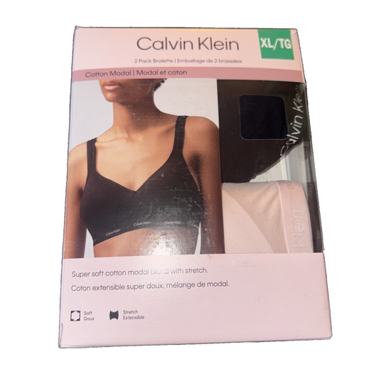 Calvin Klein 2 Pack Bralette Cotton Modal Colors Light Pink And Black Size - XL
