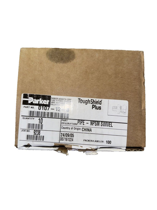 Parker 0107-12-8 Straight Pipe Swivel 3/4 NPTF Male X 1/2 NPSM Swivel 10 Pack – a box of tough shield tape