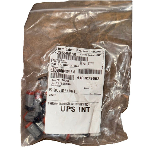 DT06-2S-E003 TE Connector 20 Pack, TE Connectivity – a bag of plastic material with a label on it