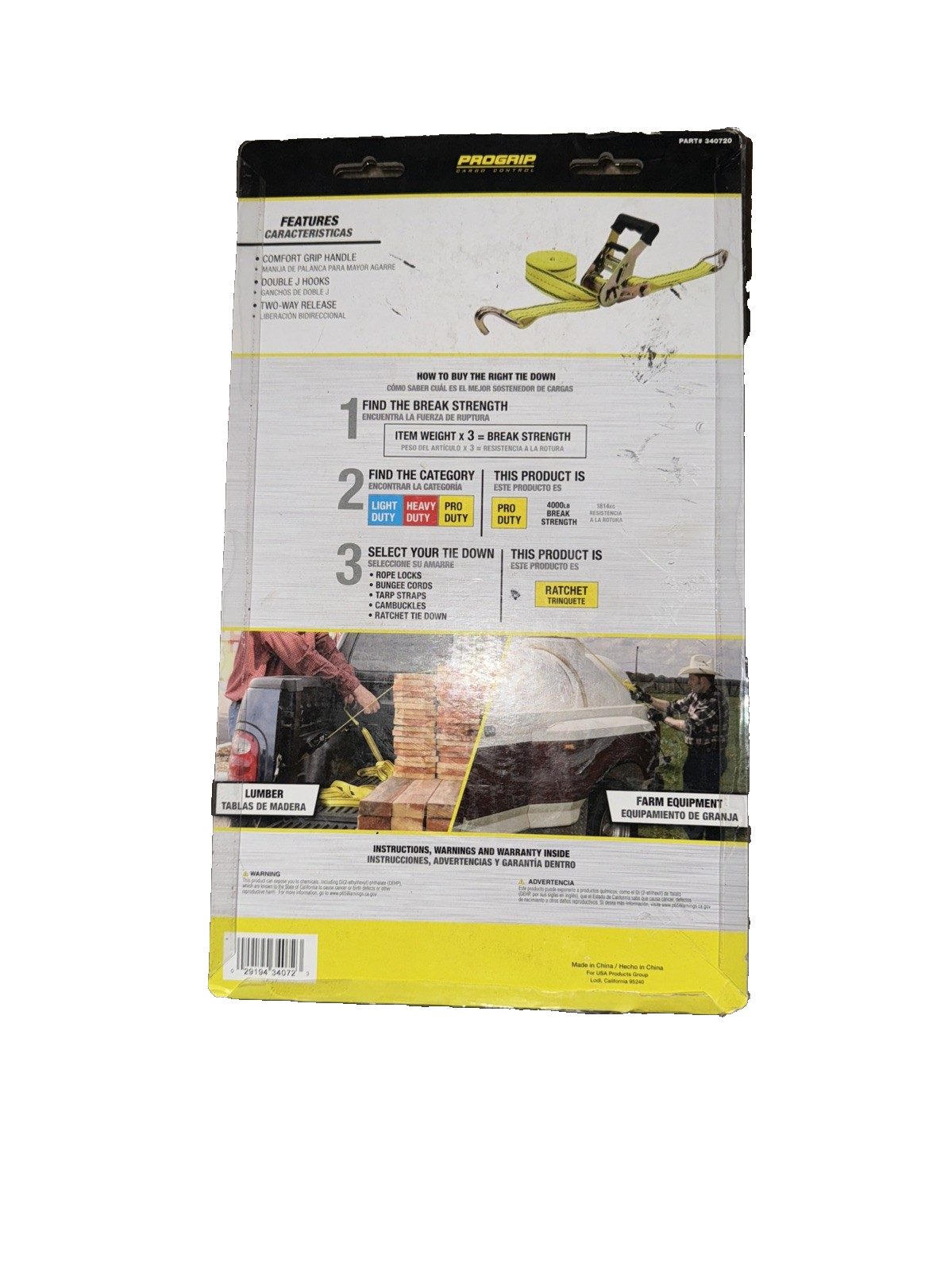 Progrip 3407 Cargo Tie Down Bar Ratchet with Double-J Hooks 2 Pack