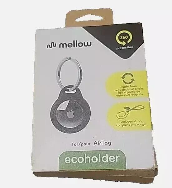 Mellow Ecoholder for AirTag - Stylish Raven Strap & Key Ring, Secure & Elegant – a box of a keyring with a tag