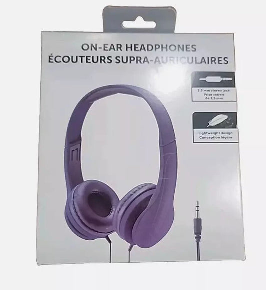 Purple On-Ear Headphones 3.5mm Jack – Comfortable, Lightweight, High-Quality, Unbranded – a purple headphone with a white box