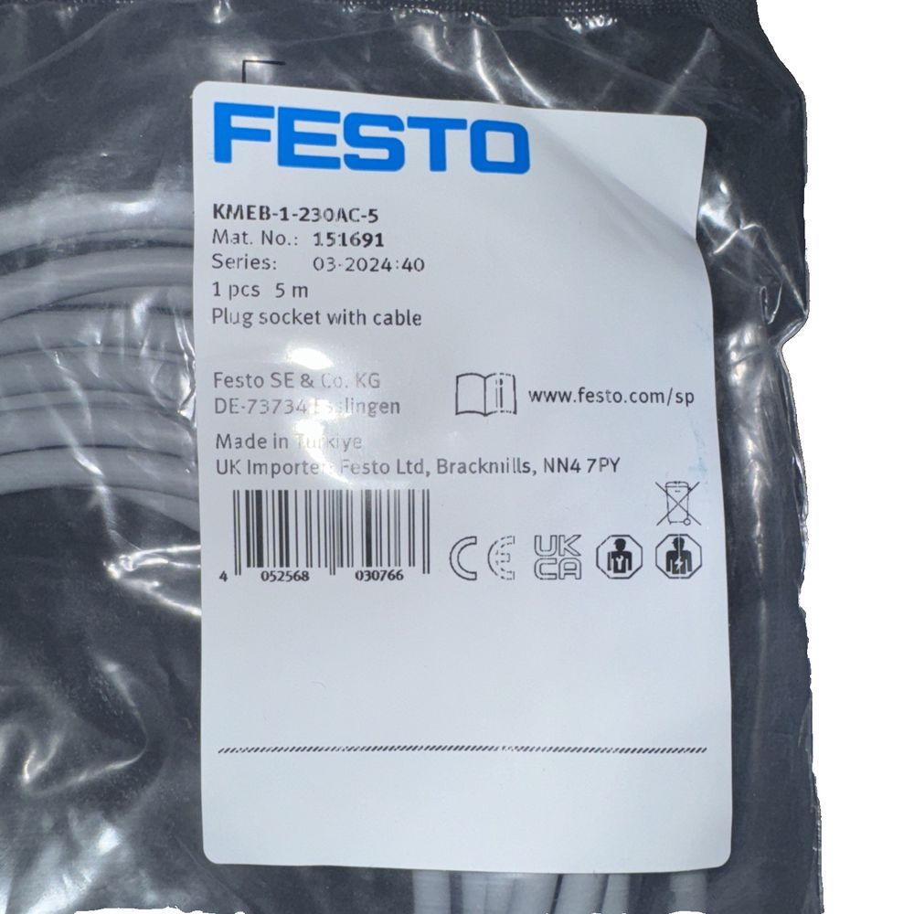 FESTO Plug socket with cable KMEB-1-230AC-5 151691 – a package of plastic bags with a label on it