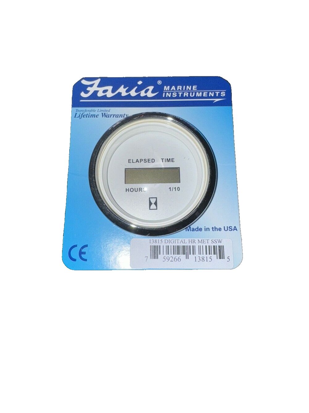 Faria 13815 Chesapeake Stainless Steel Digital Hourmeter (12-32 VDC) - 2", White – a white button with a bar on it
