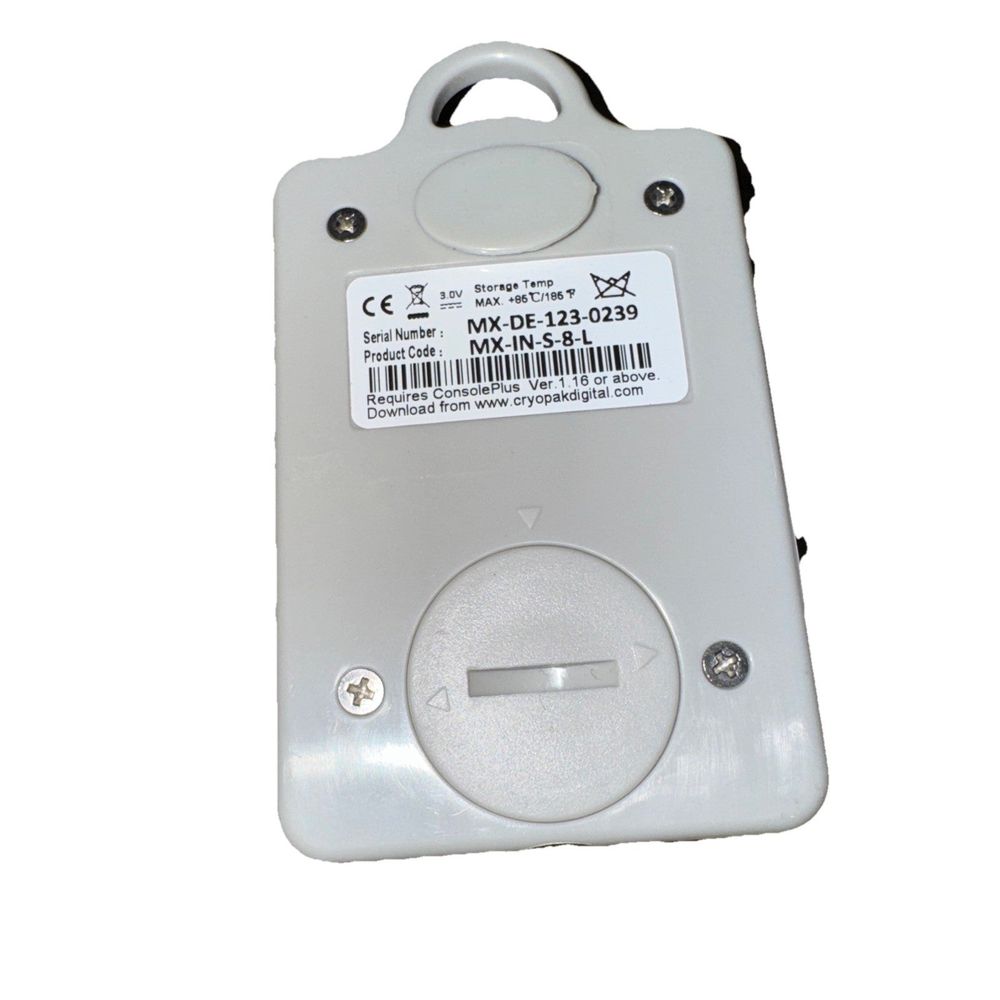 cryopak imini temperature data logger – a white plastic box with a white label on it