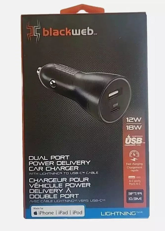 Blackweb Dual Port Car Charger 12W + 18W with USB-C Cable - Fast Charging Adapte – blackwel car charger