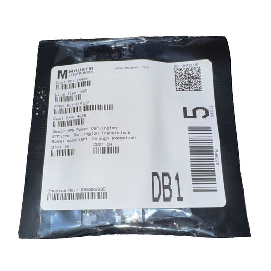 511-TIP122 10 Pack Mouser Electronics – a white label with a barcode on it