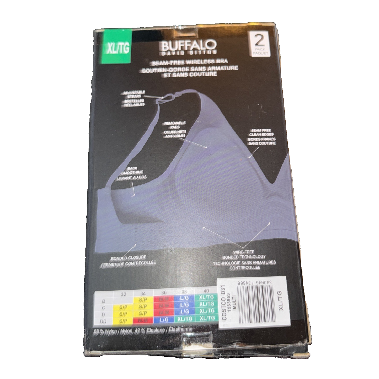 Buffalo David Bitton Wire-Free Bra 2 Pack White And Black Size XL