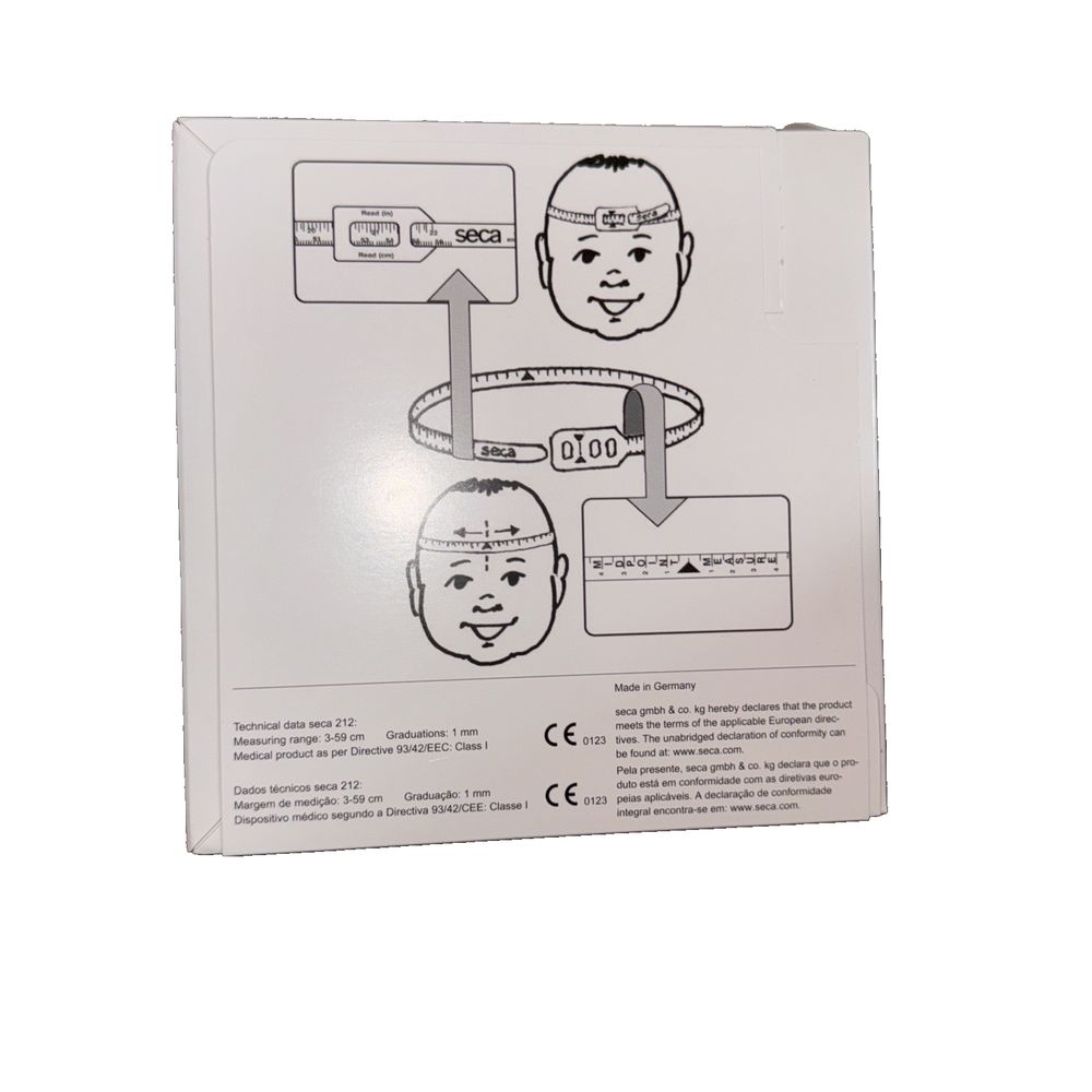 SECA-Reusable measuring tape for head circ of babies and toddlers (Pack of 15) – a white box with a drawing of a man ' s face
