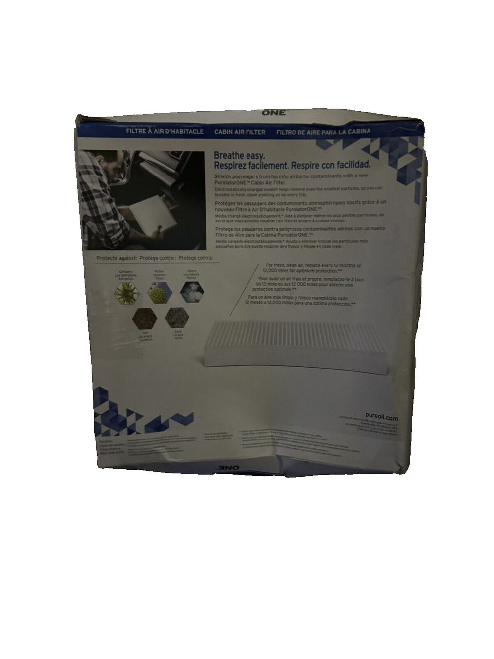 Purolator C36115 PurolatorONE Advanced Cabin Air Filter Compatible With Select S – a box of a white plastic box with a blue and white design