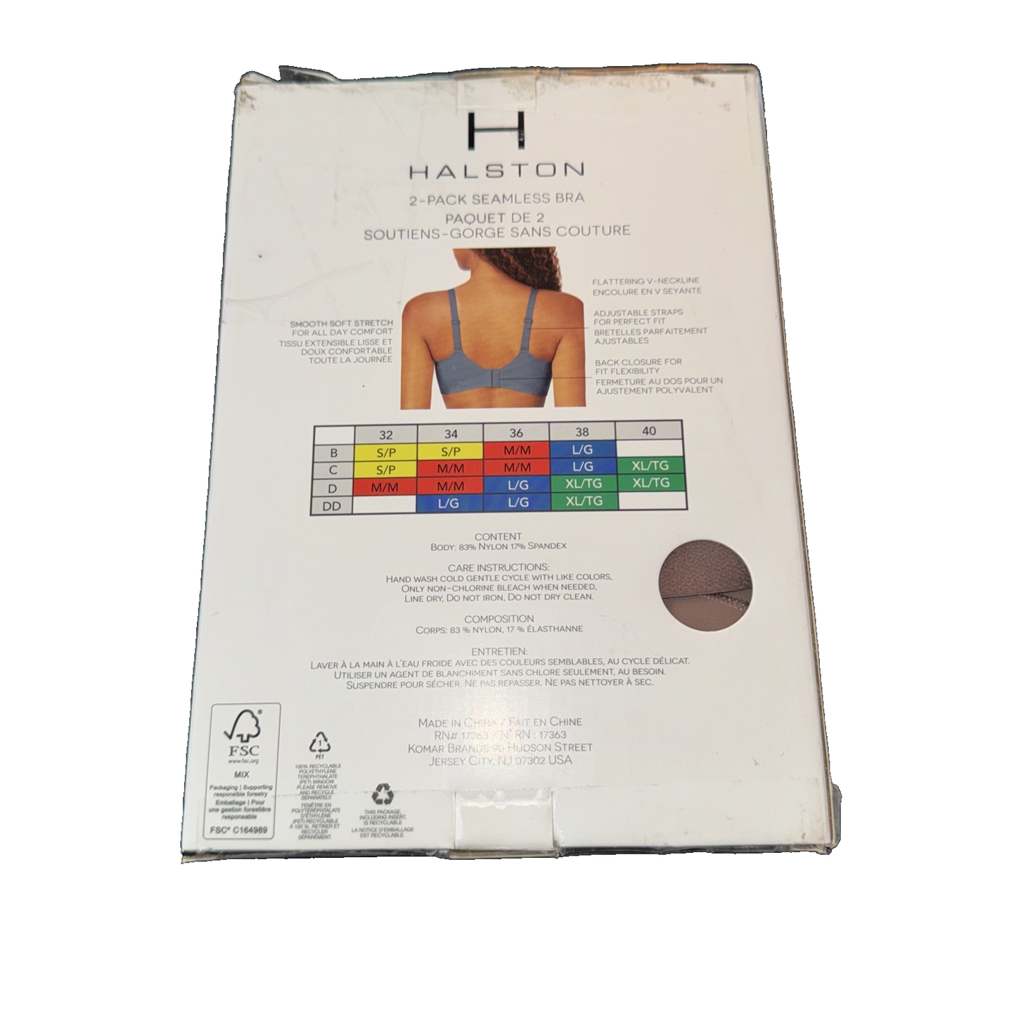 Halston 2 Pack Seamless Bra Colors Black And Beige Size Large