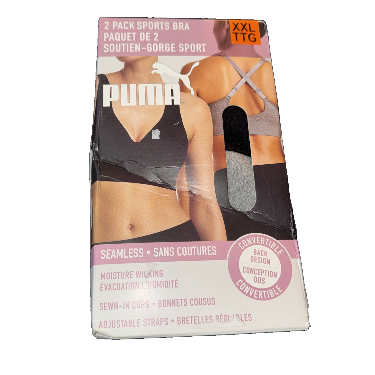 Puma 2 Pack Sports Bra Colors Grey And Black Size XXL