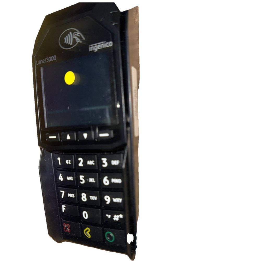 Ingenico Lane/3000 (No Cables/Extras) – a cell phone with a yellow button on it