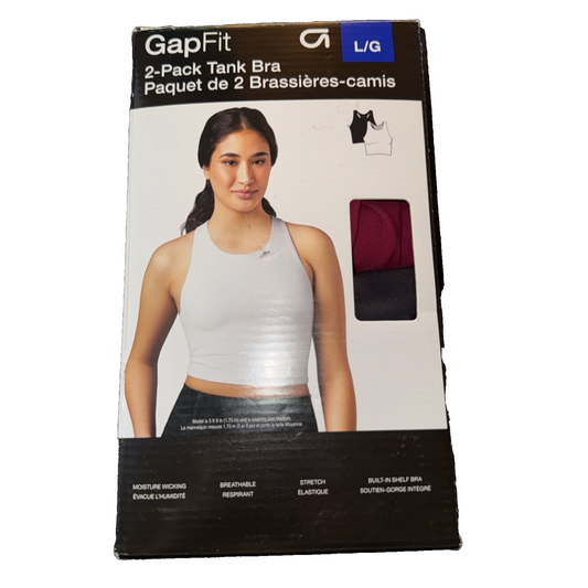 GAP Fit 2-Pack Tank Bra Black/Fuschia Colored Pair Large Size