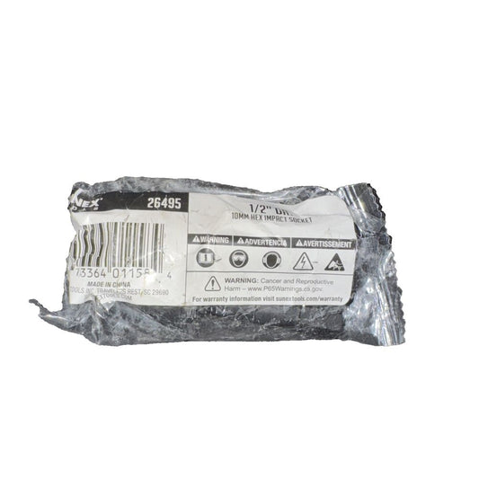 Sunex 26495 - 1/2" Drive 10 mm Hex Impact Bit Socket – a package of black and white tape