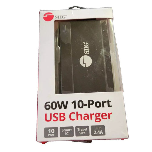 SIIG 60W 10-Port USB Wall Charger - Multi-Port Charging Station - Portable Fast – a box of a black and white box with a red and white label