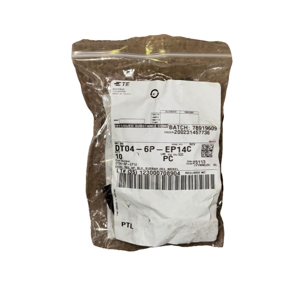 DT04-6P-EP14 : DEUTSCH Automotive Housings 10 Pack – a bag of brown plastic bags with a white label