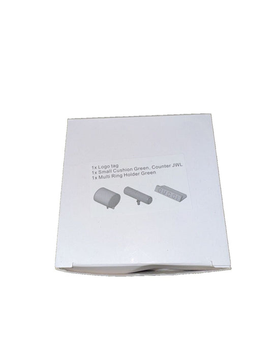 1X Logo Tag 1X Small Cushion Green, Counter JWL, 1x Multi Ring Holder Green, DaveyDooDeals – a white box with a white lid and a black lid