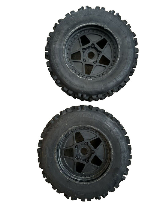 ARRMA dBoots FIRETEAM Tire Set, Glued (2), ARA550107, DaveyDooDeals – two black wheels and a black tire