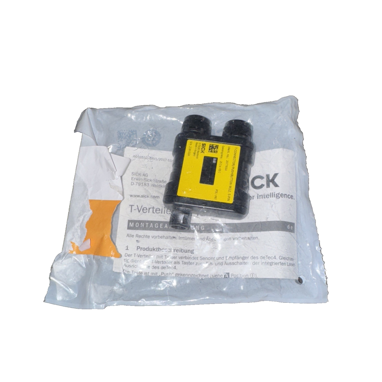 Sick T-connector with pushbutton for laser alignment aid, M12, 5-pin 2077933