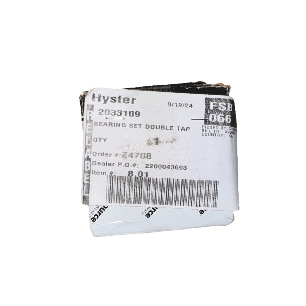 2033109 BEARING ASSEMBLY, hyster – a white plastic box with a label on it