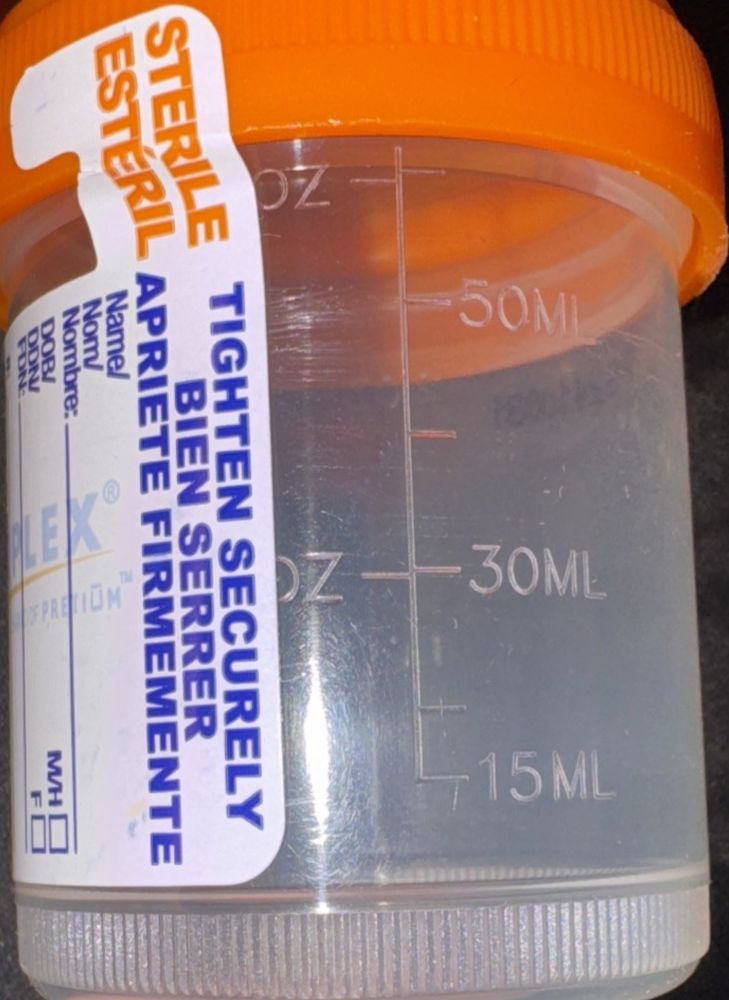 CONTAINER SPECIMEN 60ml Sterile ORANGE O-RING CAP/TAB LABEL 100 Pack, DaveyDooDeals – a bottle of liquid with a label on it