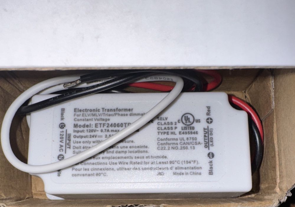 ETF24060TD Electronic Dimmable Driver, Unbranded – a white power supply box with a black and red wire