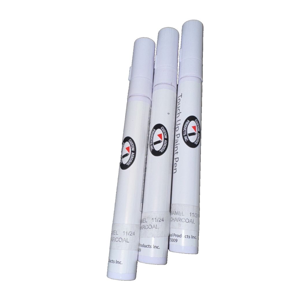 Metal Max Touch Up Paint Pen Acrylic Enamel Charcoal 3 Pack, Custom Aerosol Products – two white tubes with a red and black logo