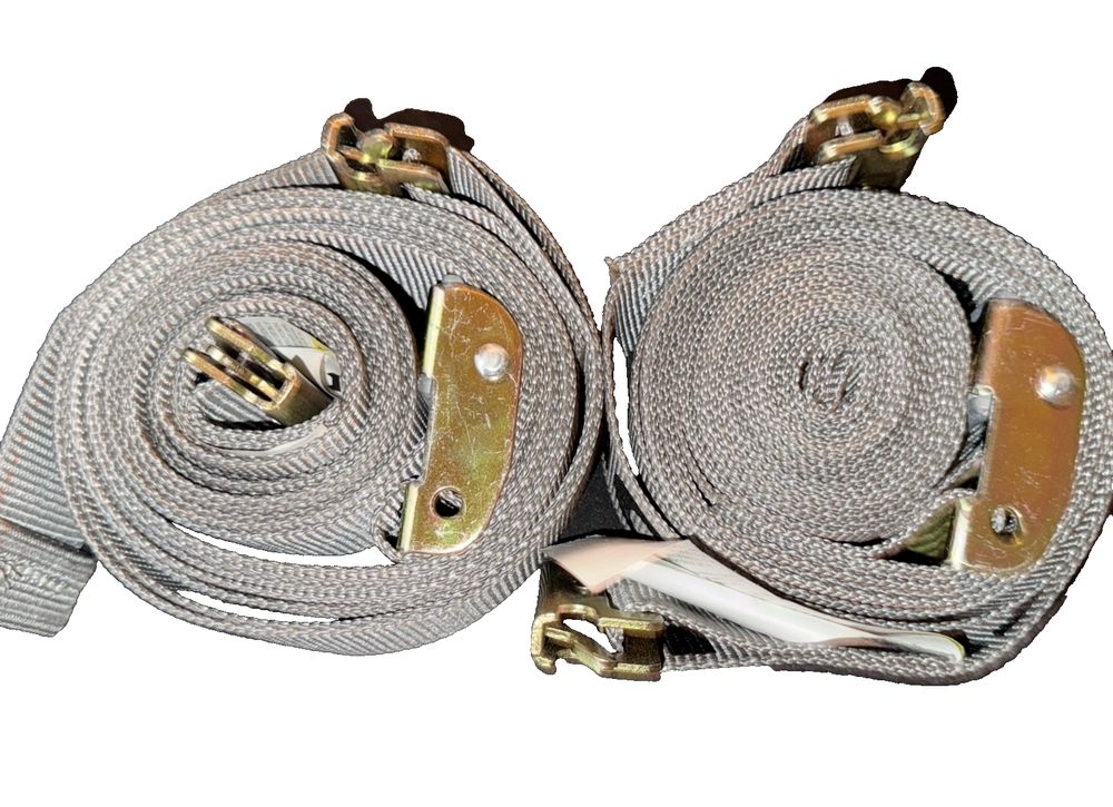 DC Cargo 2" x 16' E-Track Cam Straps with Spring Fittings (2 Pack) – a pair of silver rope with a white handle