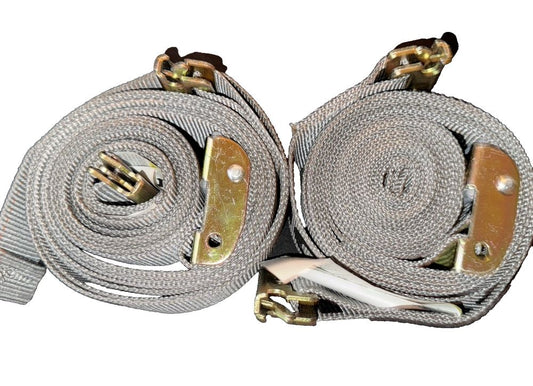 DC Cargo 2" x 16' E-Track Cam Straps with Spring Fittings (2 Pack) – a pair of silver rope with a white handle