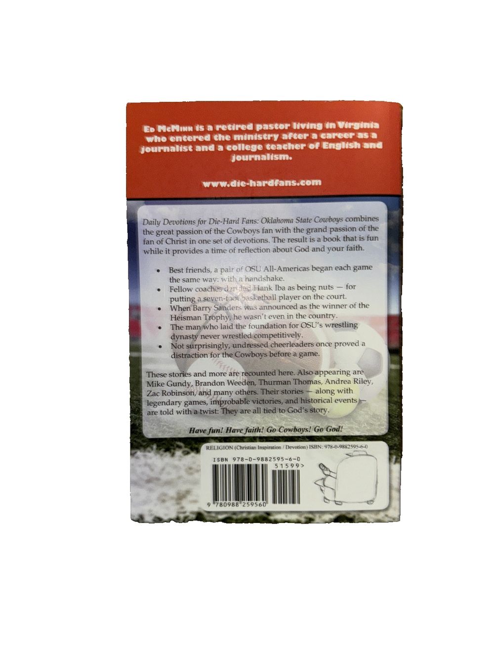 Daily Devotions for Die-Hard Fans Oklahoma State Cowboys, DaveyDooDeals – the back of a card with a picture of a man in a white shirt