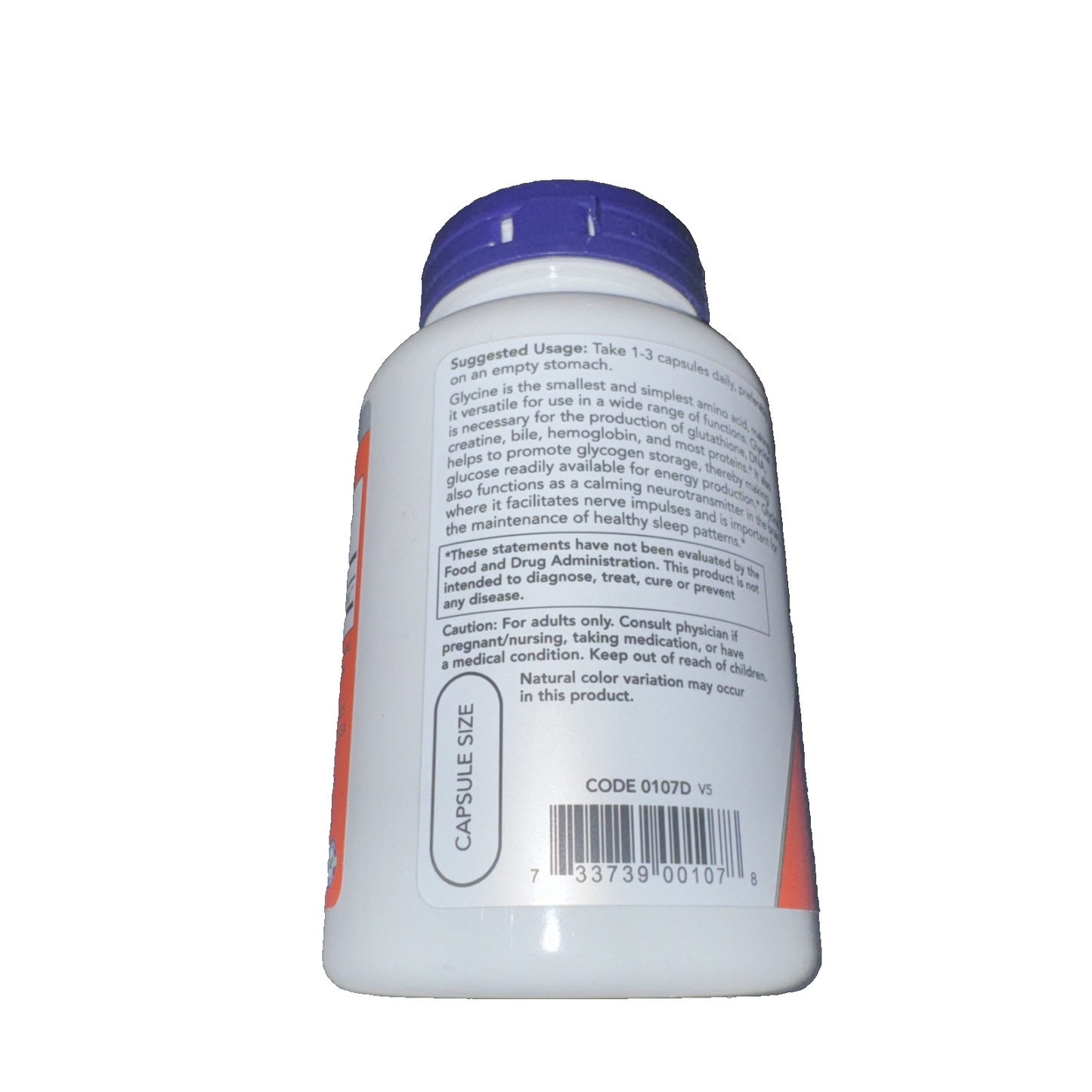 NOW Foods Supplements, Glycine 1,000 mg Free-Form, Neurotransmitter 100 Capsules
