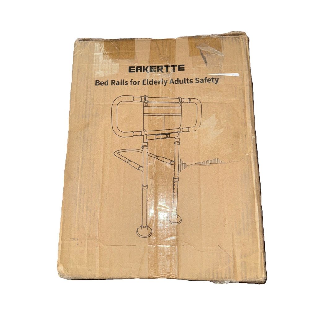 Bed Rails for Elderly Adults Safety: Adjustable Heights Bed Cane with Storage Po, Eakertte – a box with a drill and a piece of cardboard
