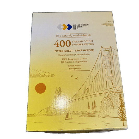 California Design Den Queen Size Fitted Sheet, 100% Cotton 400 Thread Count Sate