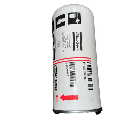 Atlas Copco Oil Filter Replacement - 1625752600 – a white canister with a red arrow on it
