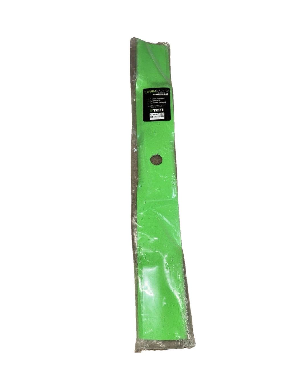 8TEN Lawn Razor Mower Blade 21 3/8" x 2 3/4" x 0.197" C-BLD-0003 13/16" Hole – a green plastic bag with a white background