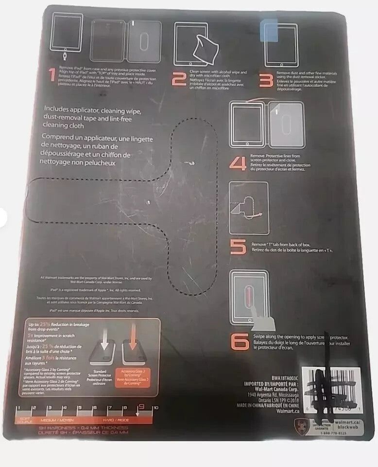 Ipad 5th Gen Glass Scren Protector, Blackweb – the back of a black and white box with a black and white label