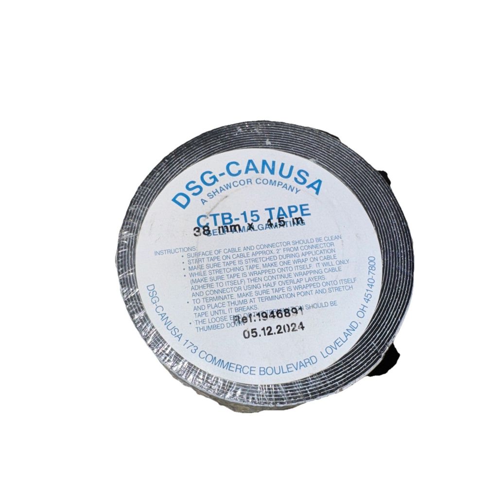 ctb-15 38mm x 4.5 M, DSG-CanUSA – a black and white tape with a white background