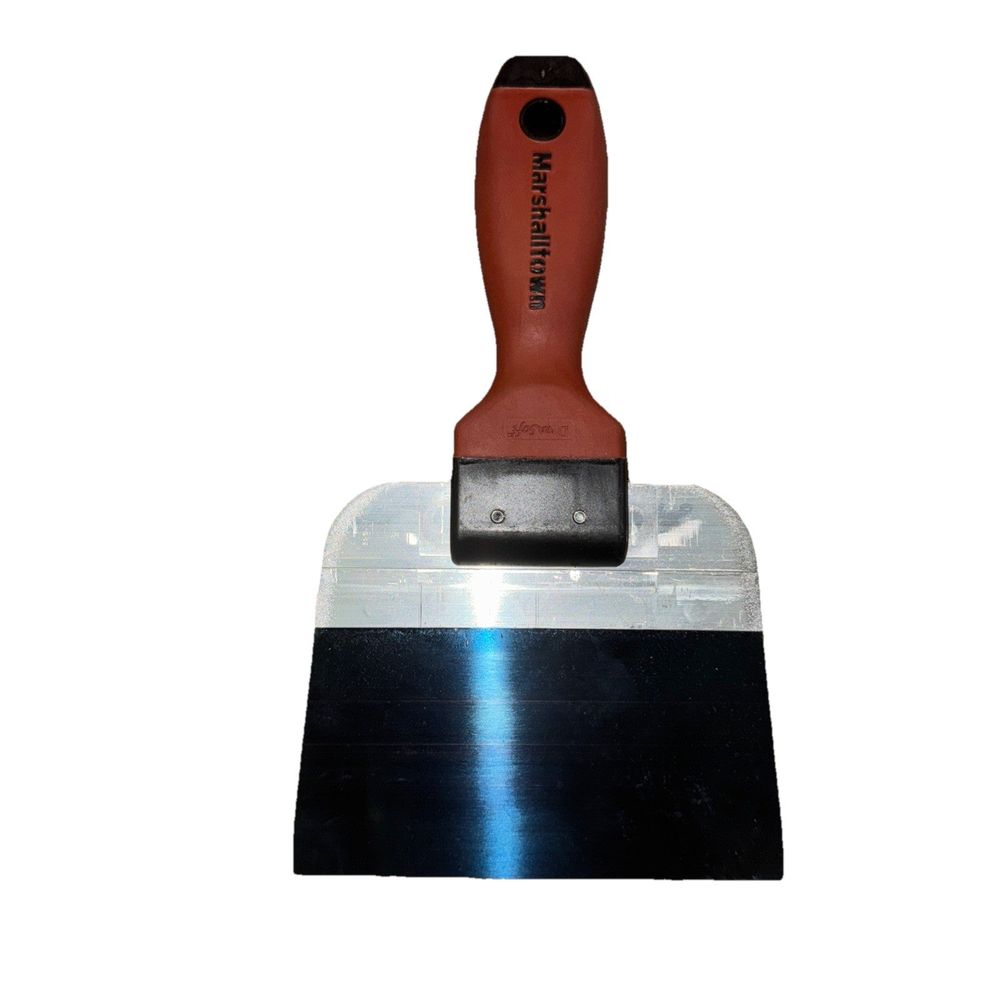 Marshalltown 3506D Taping Knife Blue Steel 3" W X 6" L – a black and red floor brush with a black handle