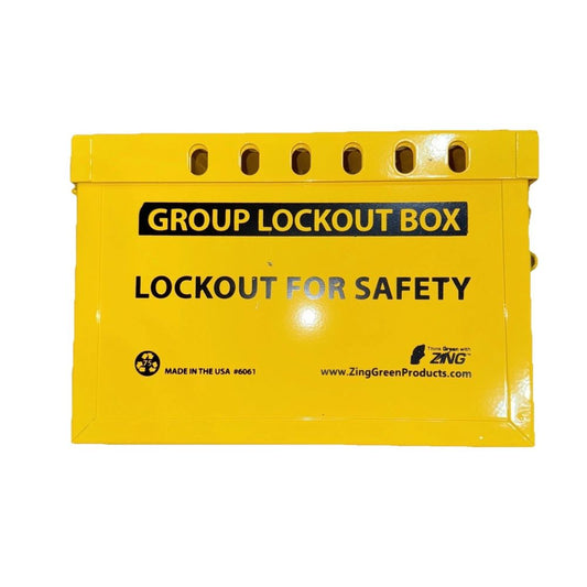 Zing Green Products Group Lockout Box – a yellow box with the words lockout box