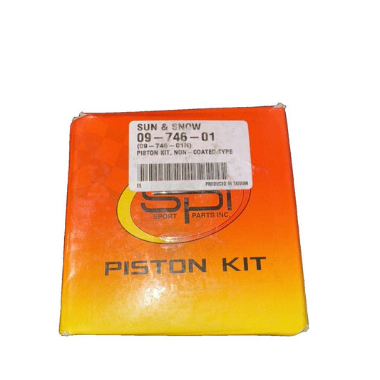 SP Piston Kit 09-746-02, Non-Coated Type, Sports Parts Inc – a yellow and orange plastic box with a white label on it