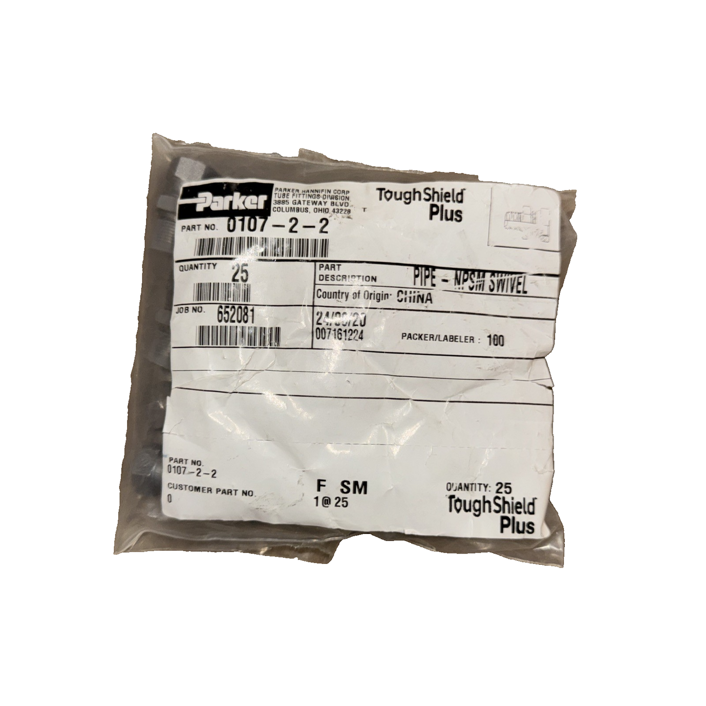 Parker 0107-2-2 NPT Male x NPSM Female Swivel 1/8” Pipe Adapter 25 pack