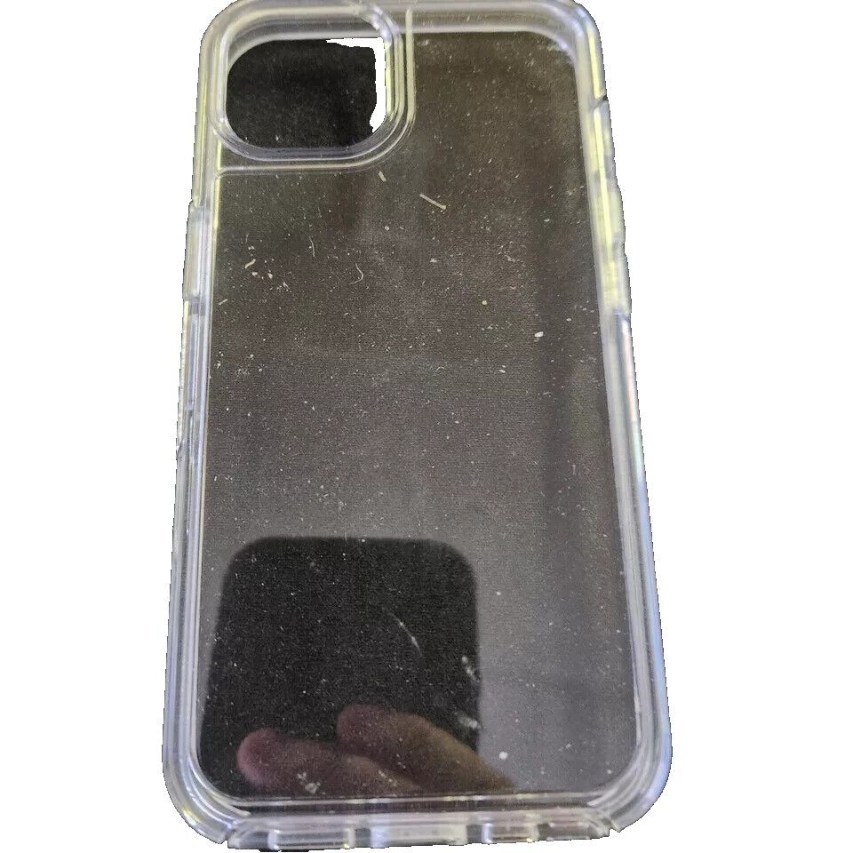 OtterBox iPhone 13 Symmetry Series Case - Clear, Ultra-Sleek, Wireless Charging – a clear case with a black and white spec
