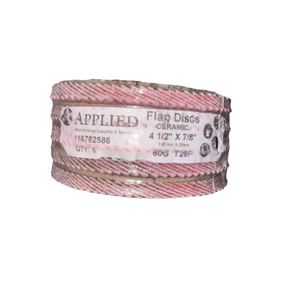 Applied Flap Discs Ceramic 4 1/2" x 7/8" 60G T29F 5 Pack, DaveyDooDeals – a pink and white bracelet with a black and white label