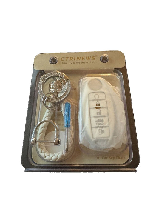 CTRINEWS for Nissan Key Fob Cover with Luxury Diamond Bling Braided Rope Keychai, DaveyDooDeals – a white car key with a keychai and a keyc…