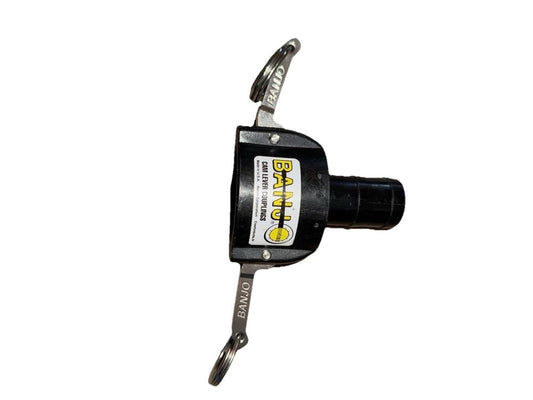 150125C by Banjo | Cam Lever Coupling | Part C | 1-1/2" Female Coupler x 1-1/4" – a fishing reel with a handle and a hook