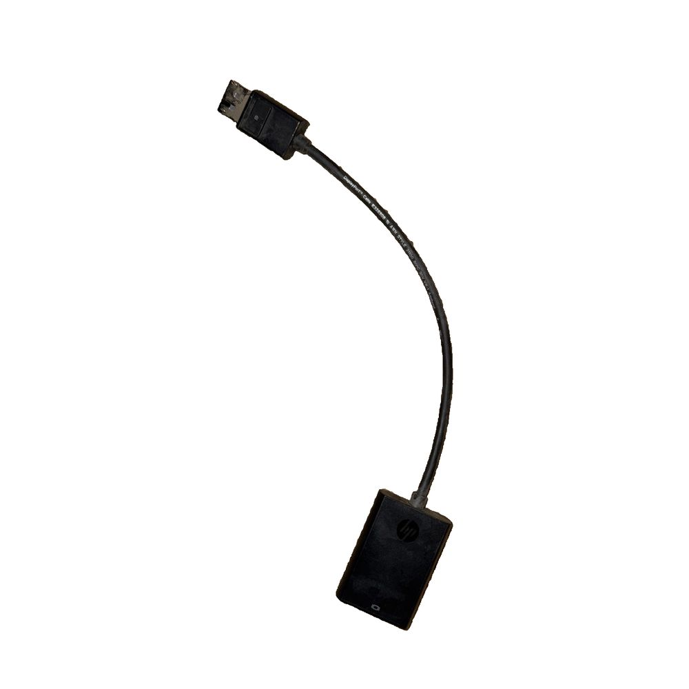 HP DisplayPort To VGA Adapter 752661-004 No Packaging – a black cable with a white background