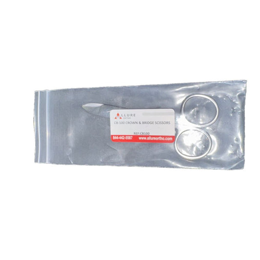 Allure Ortho Cb-100 Crown & Bridge Scissors Straight – a white plastic bag with a silver handle