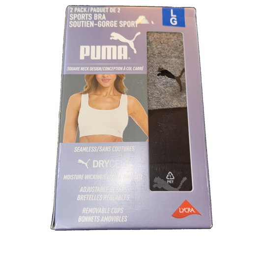 Puma 2 Pack Sports bra Moisture Wicking Grey And Black Size Large