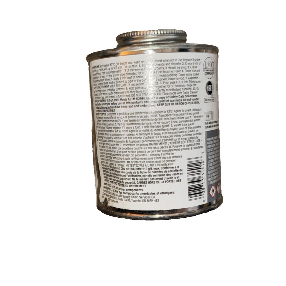 Oatey® 31512 Cement, 473 mL, Can, Liquid, Gray, Solvent – a can of food that is on a white surface